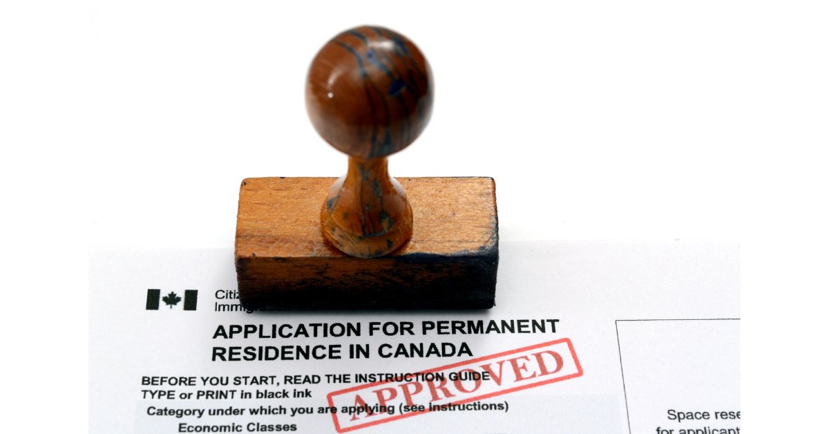 Approval stamp on a permanent residency application form