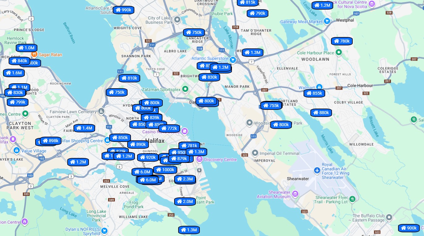 Map of Nova Scotia with property locations